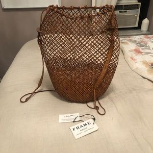Frame woven rattan large backpack NWT
